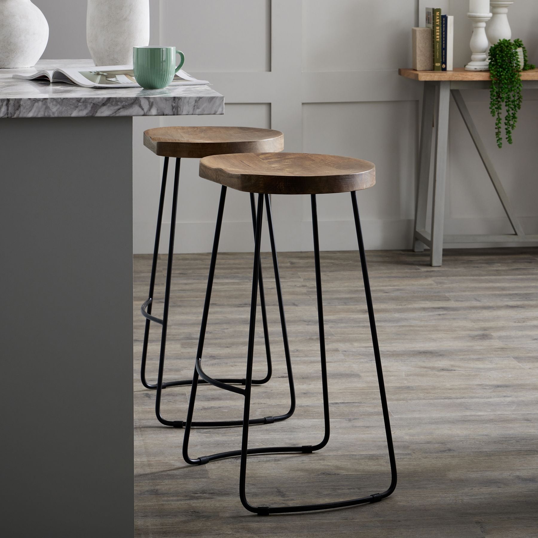 Franklin Hardwood Shaped Barstool Industrial Handcrafted - Pure Luxe Living 