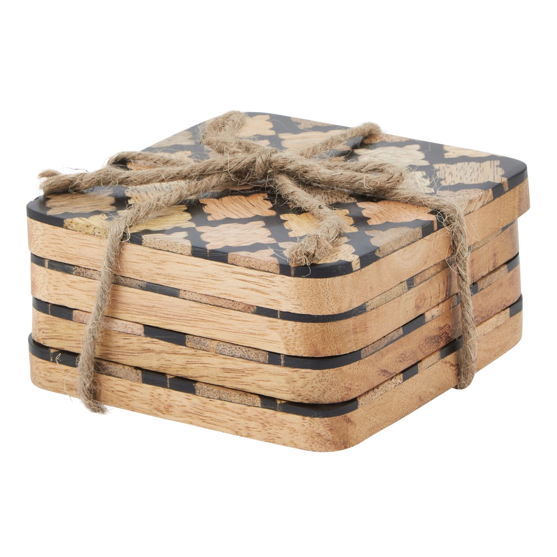 Wood Effect Black Geometric Coasters - Pure Luxe Living 