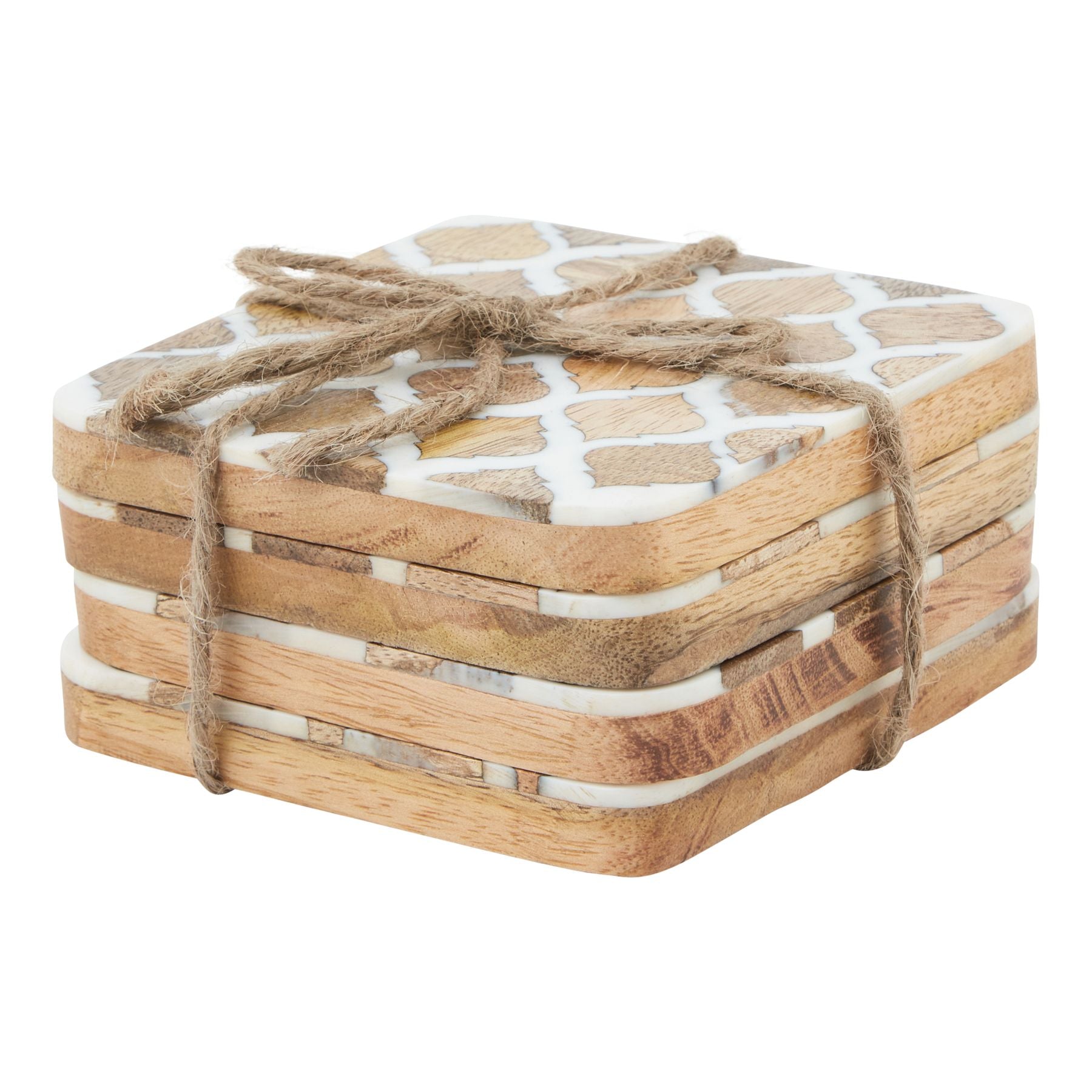 Wood Effect White Geometric Coasters - Pure Luxe Living 