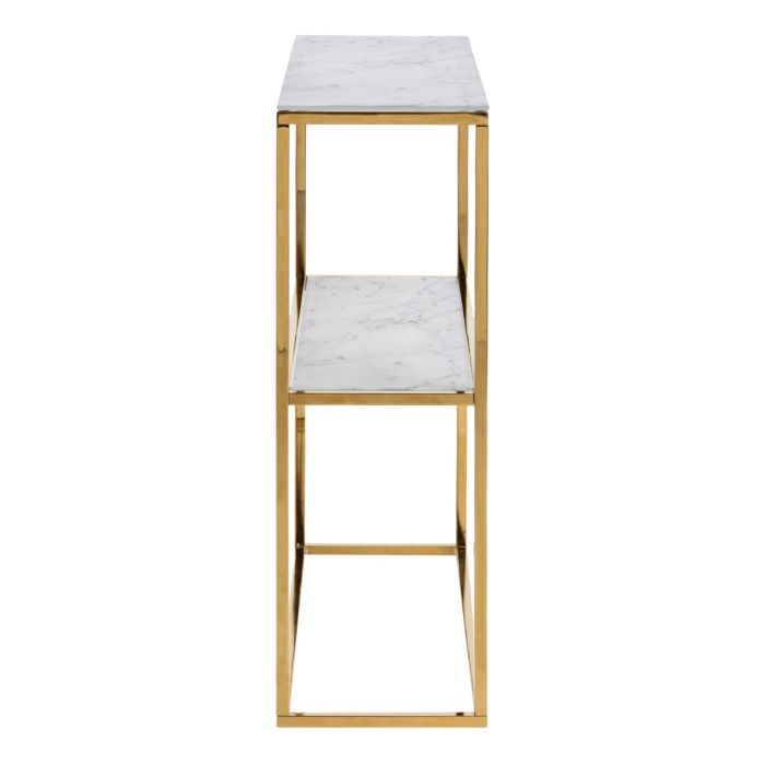 Alisma Console Table with Marble Effect Glass Top & Gold Legs - Pure Luxe Living 