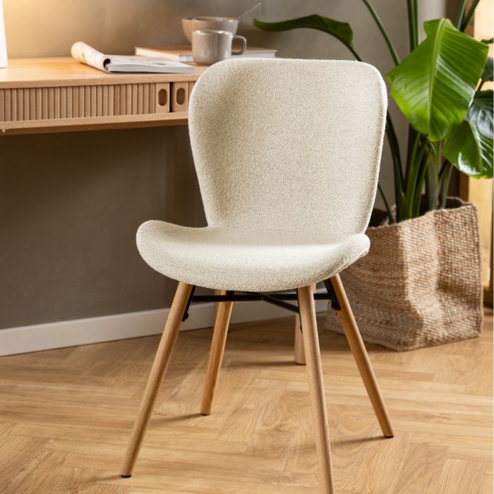 Batilda Dining Chairs in Cream Fabric with Oak Legs Set of Two - Pure Luxe Living 