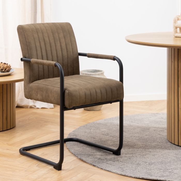 Adele Dining Chair in Light Brown Fabric Set of Two - Pure Luxe Living 