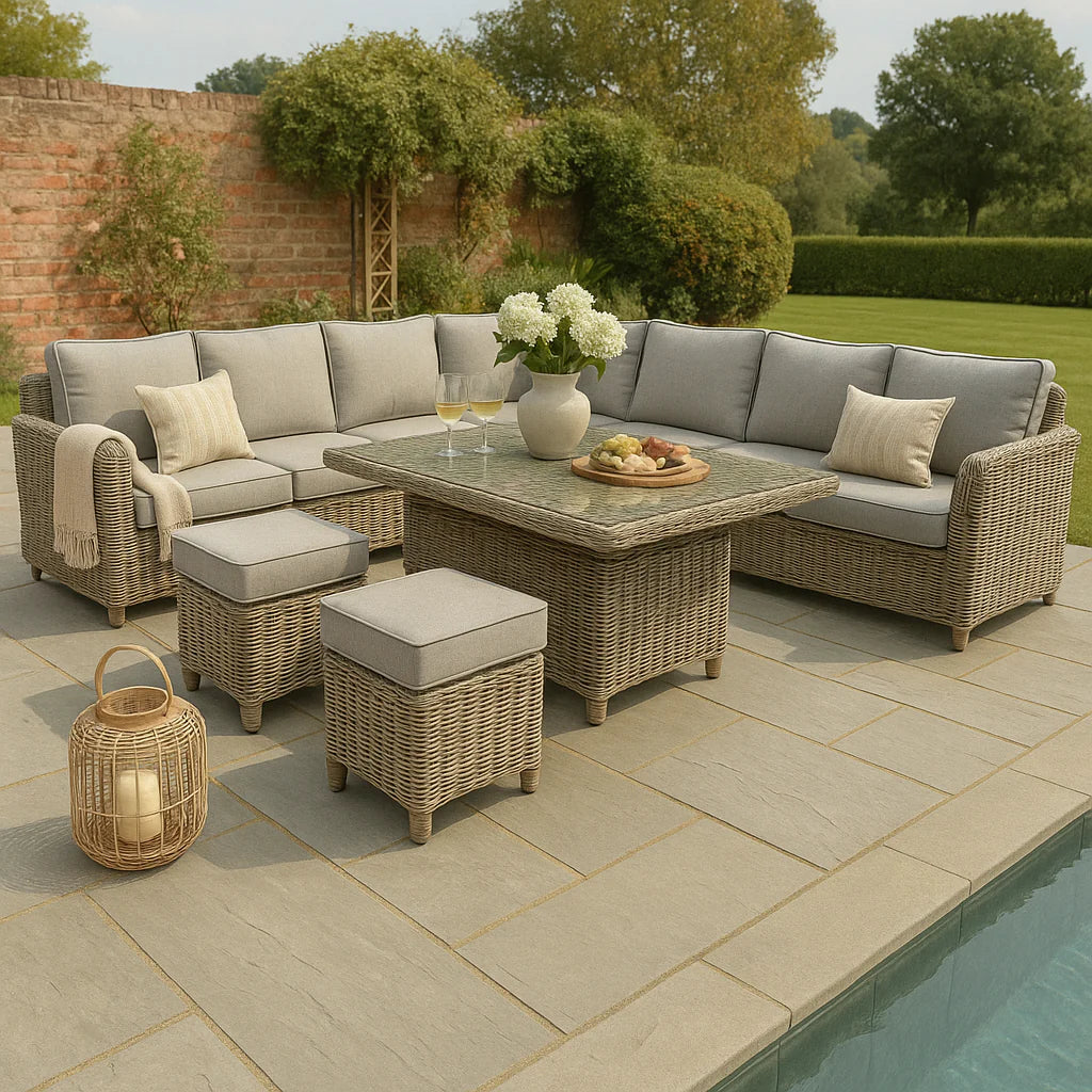 Amalfi Outdoor Large Corner Set With Riser Table + 2 Stools - Pure Luxe Living  #
