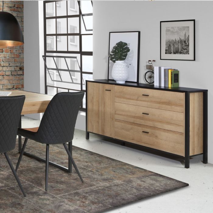 High Rock Sideboard in Riviera Oak and Matt Black - Pure Luxe Living 