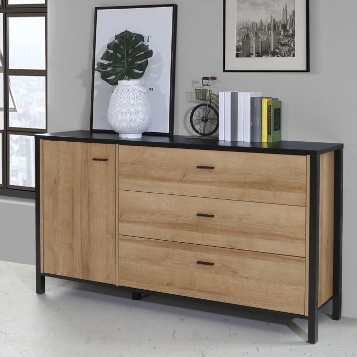 High Rock Sideboard in Riviera Oak and Matt Black - Pure Luxe Living 