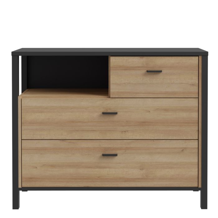 High Rock Chest of Drawers in Riviera Oak and Matt Black - Pure Luxe Living 