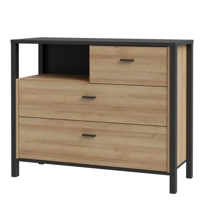 High Rock Chest of Drawers in Riviera Oak and Matt Black - Pure Luxe Living 