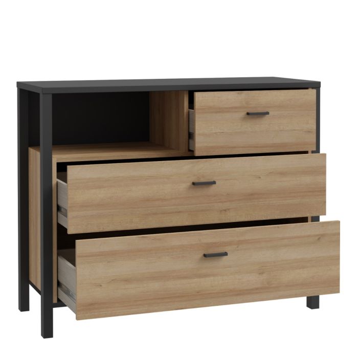 High Rock Chest of Drawers in Riviera Oak and Matt Black - Pure Luxe Living 