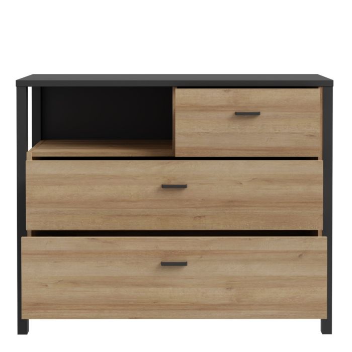 High Rock Chest of Drawers in Riviera Oak and Matt Black - Pure Luxe Living 