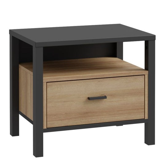 High Rock Bedside Riviera Oak and Matt Black - Pure Luxe Living 