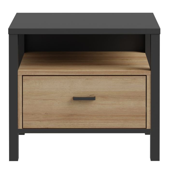 High Rock Bedside Riviera Oak and Matt Black - Pure Luxe Living 