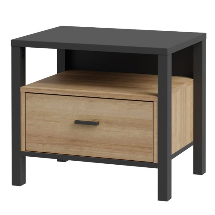 High Rock Bedside Riviera Oak and Matt Black - Pure Luxe Living 