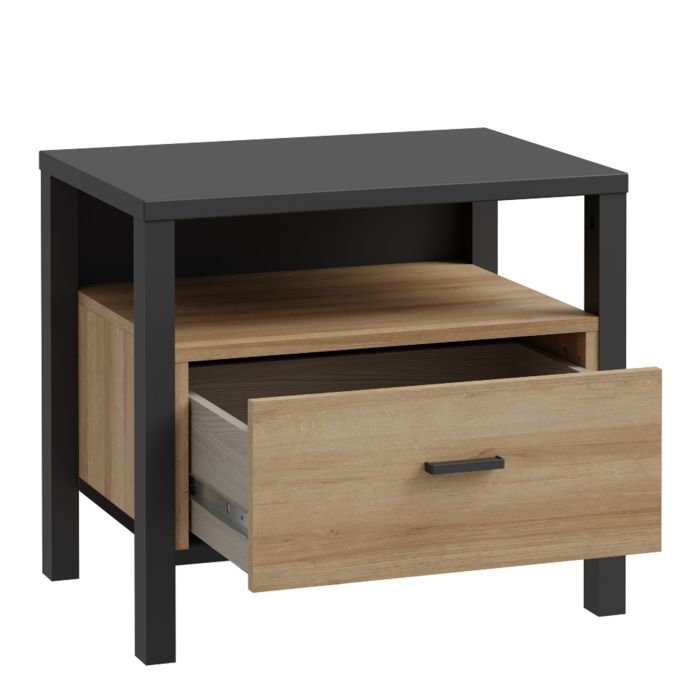 High Rock Bedside Riviera Oak and Matt Black - Pure Luxe Living 