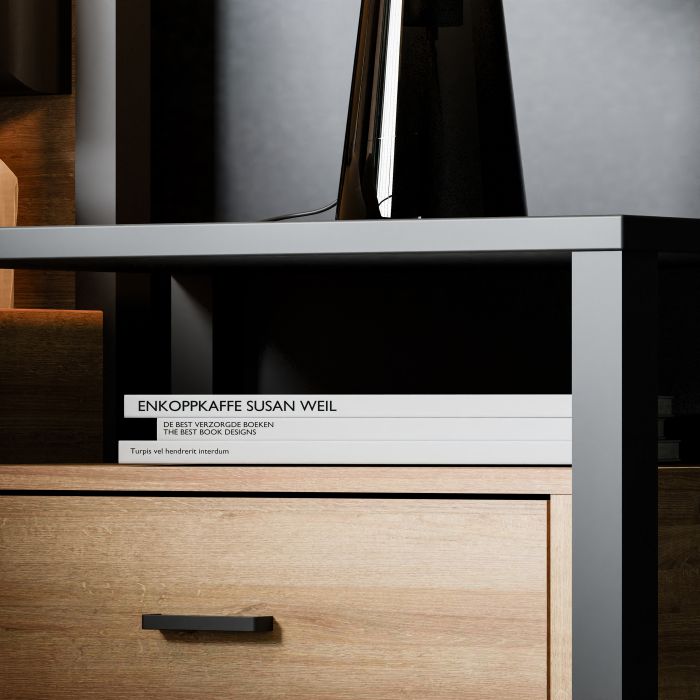 High Rock Bedside Riviera Oak and Matt Black - Pure Luxe Living 