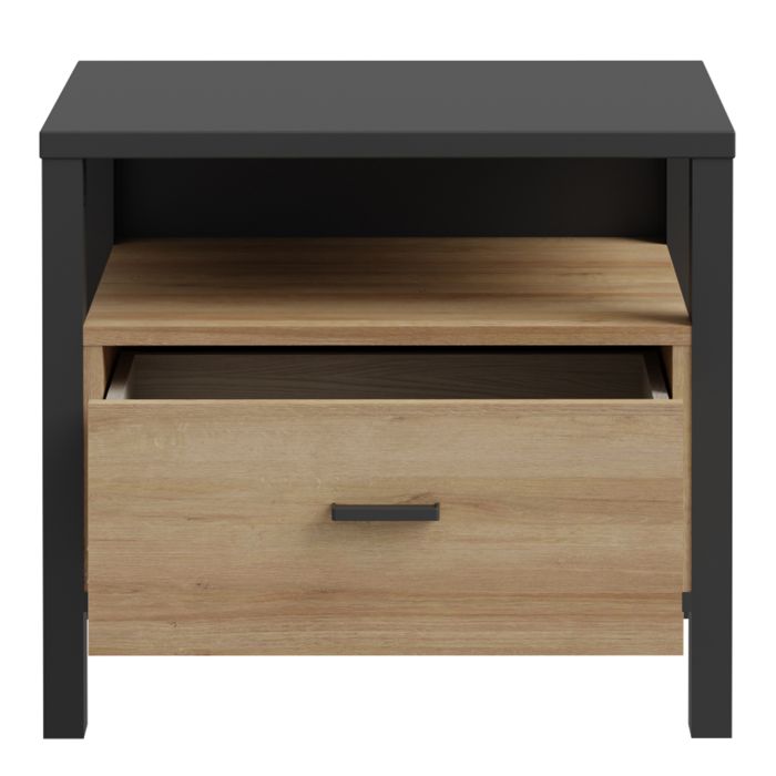 High Rock Bedside Riviera Oak and Matt Black - Pure Luxe Living 