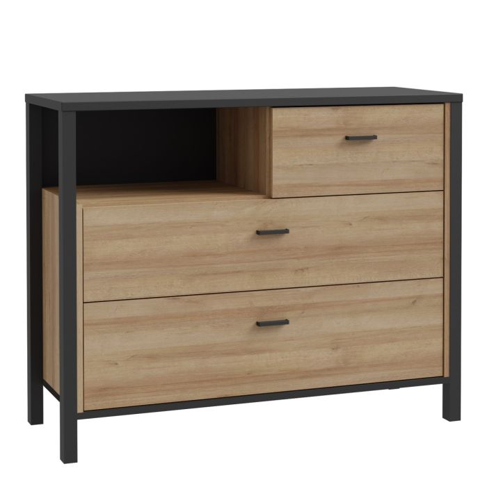 High Rock Chest of Drawers in Riviera Oak and Matt Black - Pure Luxe Living 