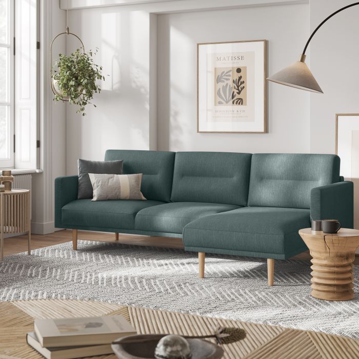 Larvik Chaise longue Sofa Right Hand in Dark Green with Oak Legs - Pure Luxe Living 