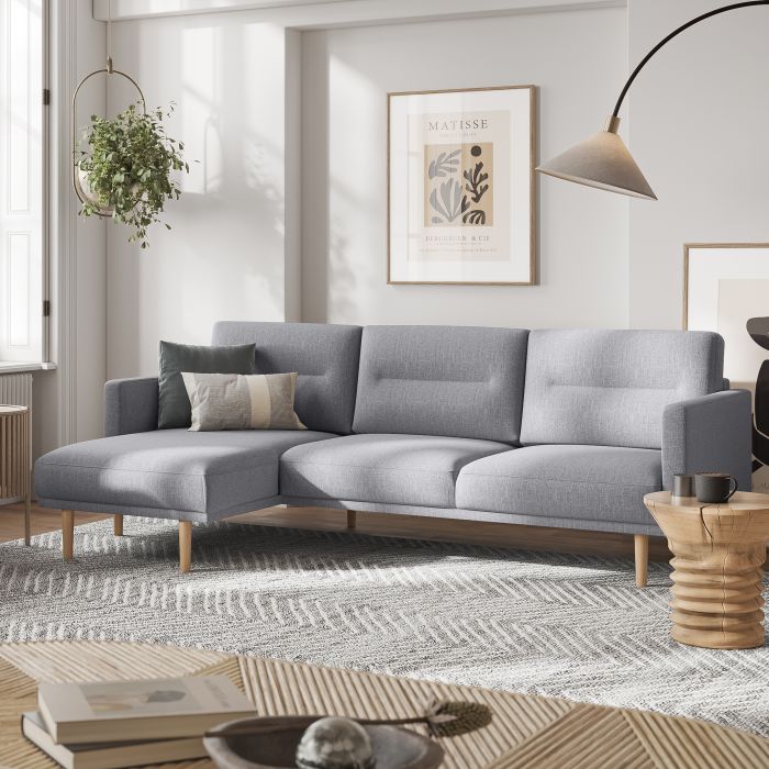 Larvik Chaise longue Sofa Left Hand in Grey with Oak Legs - Pure Luxe Living 