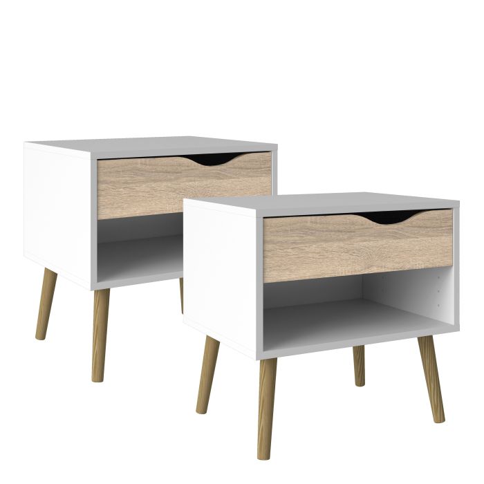 Oslo Bedside Table in White and Oak - Set of 2 - Pure Luxe Living 