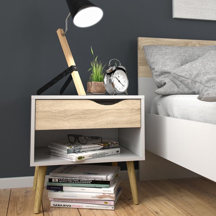 Oslo Bedside Table in White and Oak - Set of 2 - Pure Luxe Living 