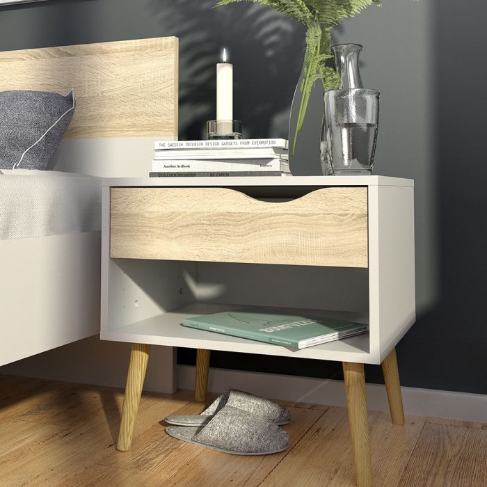 Oslo Bedside Table in White and Oak - Set of 2 - Pure Luxe Living 