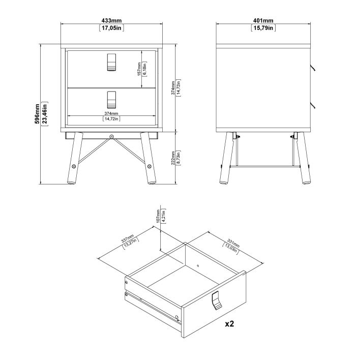 Ry Bedside Cabinet 2 Drawer in Jackson Hickory Oak - Pure Luxe Living 