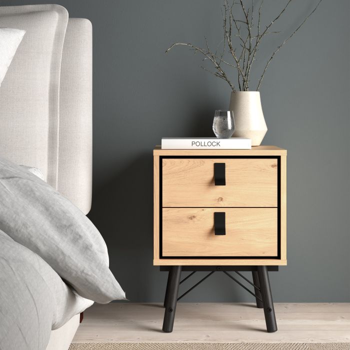 Ry Bedside Cabinet 2 Drawer in Jackson Hickory Oak - Pure Luxe Living 