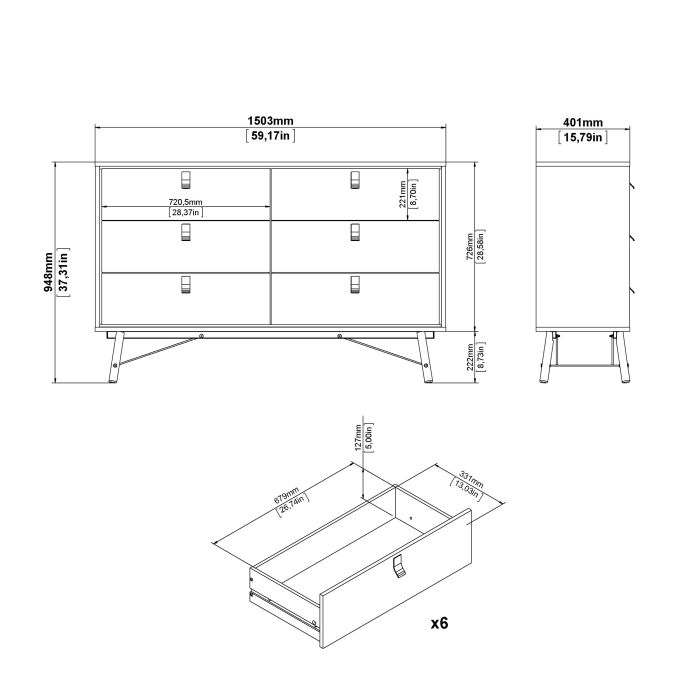 Ry Wide Double Chest of Drawers in Hickory Oak - Pure Luxe Living 