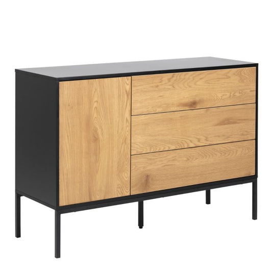 Seaford 3 Drawer Sideboard, Oak & Black - Pure Luxe Living 