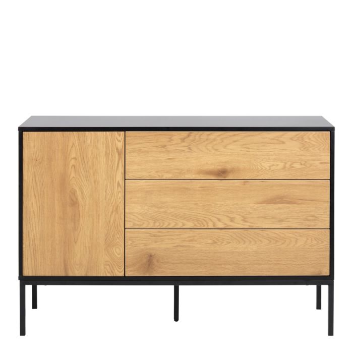 Seaford 3 Drawer Sideboard, Oak & Black - Pure Luxe Living 