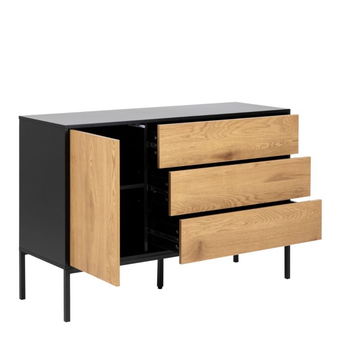 Seaford 3 Drawer Sideboard, Oak & Black - Pure Luxe Living 