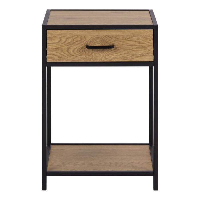 Seaford Bedside Table with One Drawer in Black & Oak - Pure Luxe Living 