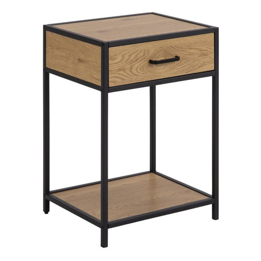 Seaford Bedside Table with One Drawer in Black & Oak - Pure Luxe Living 