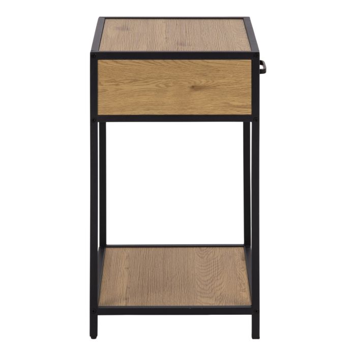 Seaford Bedside Table with One Drawer in Black & Oak - Pure Luxe Living 