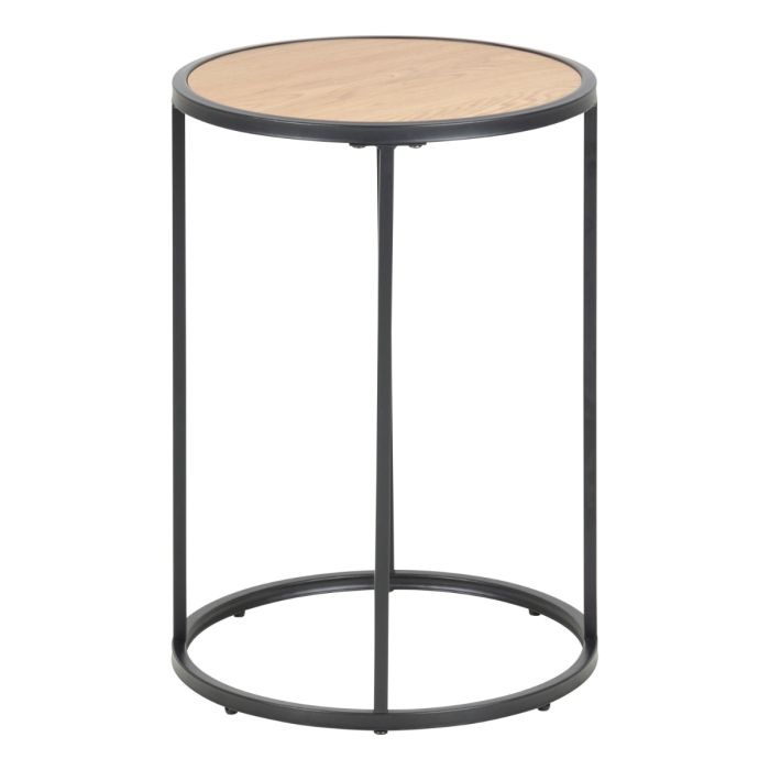 Seaford Round Side Table with Black Steel Base and Oak Top - Pure Luxe Living 