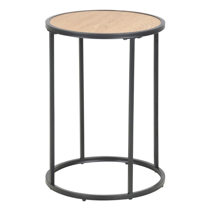 Seaford Round Side Table with Black Steel Base and Oak Top - Pure Luxe Living 