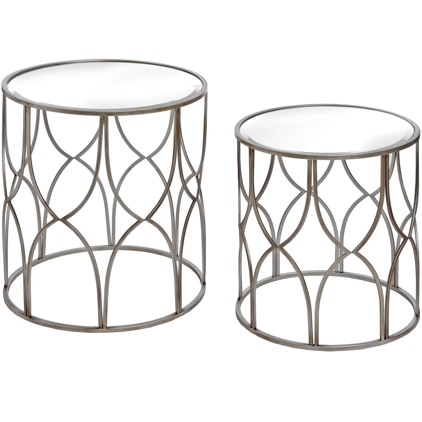 Set Of Two Lattice Detail Silver Side Tables - Pure Luxe Living 