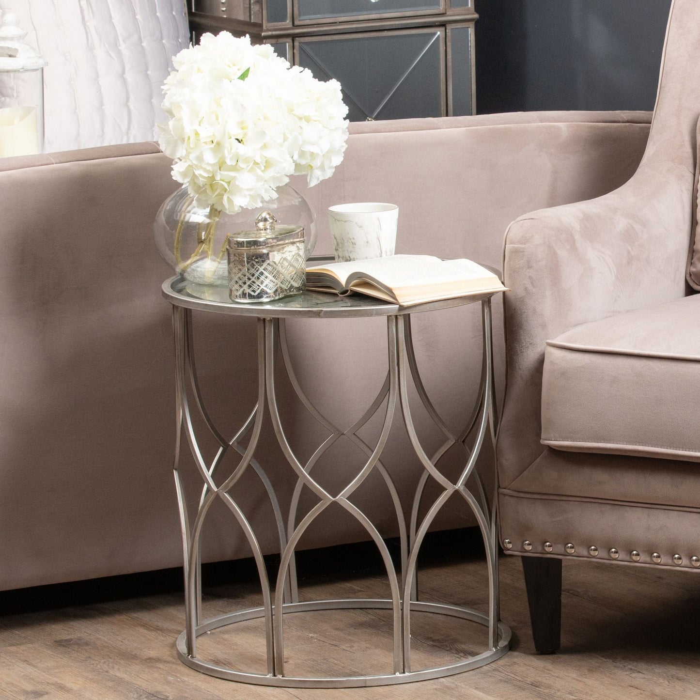 Set Of Two Lattice Detail Silver Side Tables - Pure Luxe Living 